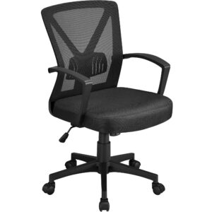Black Ergonomic Mesh Office Chair with Armrests, Lumbar Support & Wheels