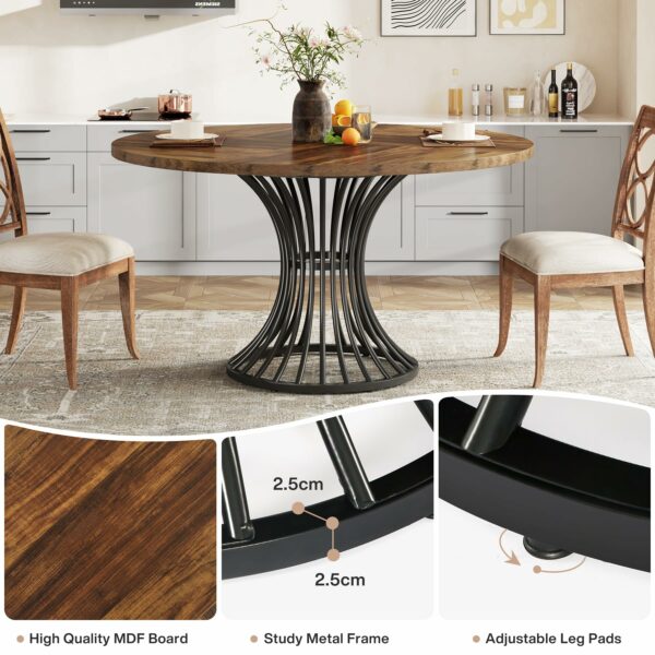 Round Dining Table for 4-6 People Rustic Brown