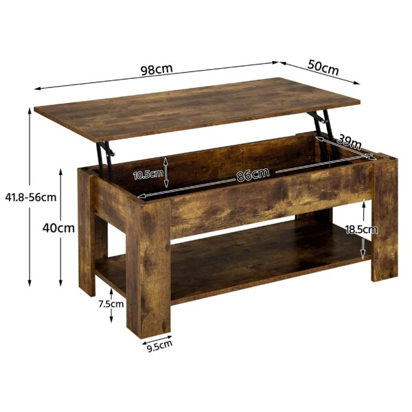 Lift Up Coffee Table Wooden Lifting Coffee Table with Hidden Storage Rustic Brown