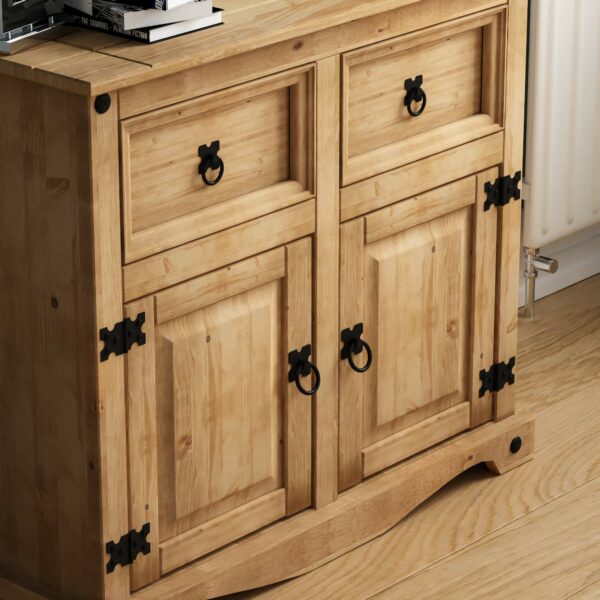 Solid Waxed Pine Wood Sideboard, 2 Doors 2 Drawers