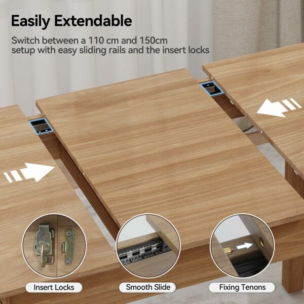 Dining Table Wood Extendable Table for 6-8 People 110-150cm