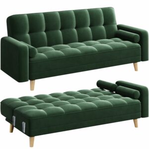 Modern Velvet Sofa Bed 3 Seater Click Clack Sofa Green