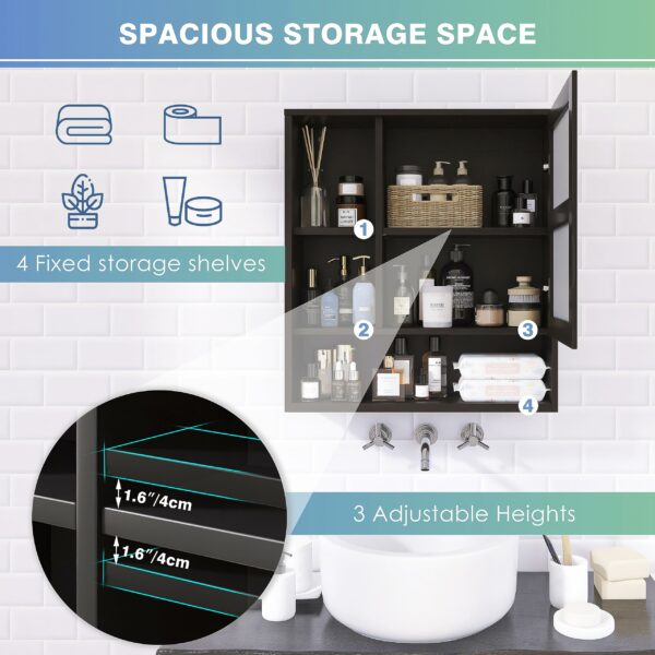 Wall Mounted Bamboo Bathroom Mirror Cabinet with Adjustable Shelf