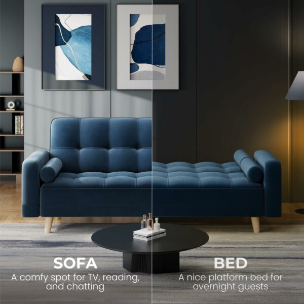 Modern Velvet Sofa Bed 3 Seater Click Clack Sofa Blue