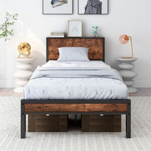 Single Size Bed Frame with Storage Wooden Headboard 90×190cm