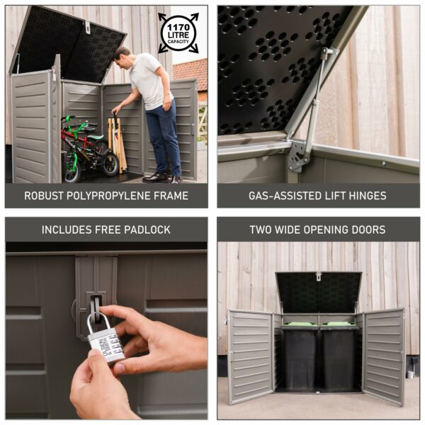 Extra Large Outdoor Garden Storage Box 1170L with Padlock Plastic Shed