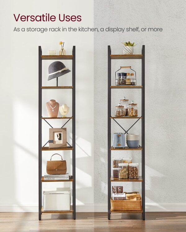 Industrial 6-Tier Bookshelf, Rustic Brown and Black