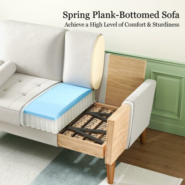 2 Seater Sofa Beige Comfy Sofa Couch with Spring Cushion Velvet Sofa with Wood Legs