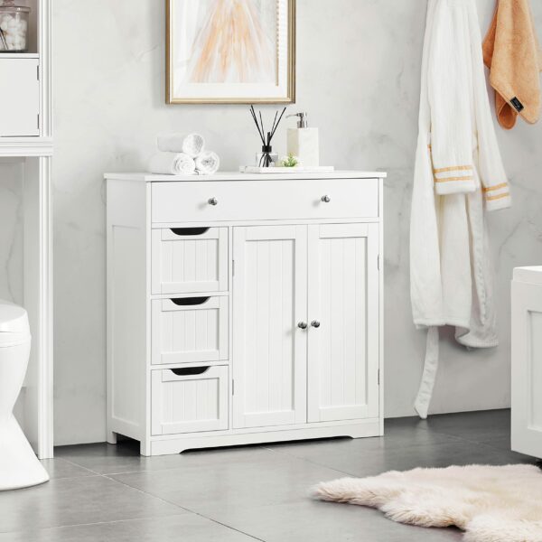 Bathroom Floor Cabinet – Freestanding Storage Unit with 4 Drawers & 2 Doors White