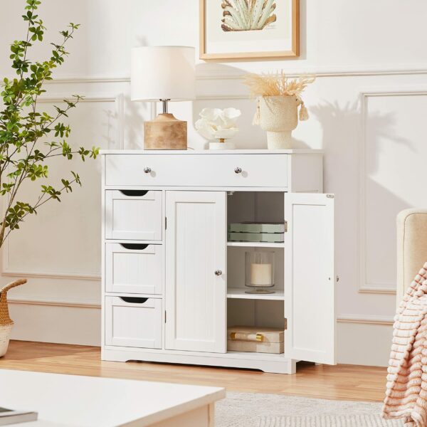Bathroom Floor Cabinet – Freestanding Storage Unit with 4 Drawers & 2 Doors White