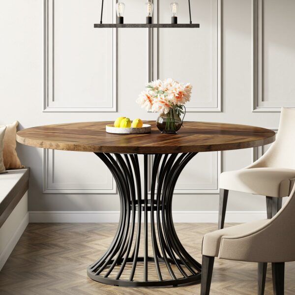 Round Dining Table for 4-6 People Rustic Brown