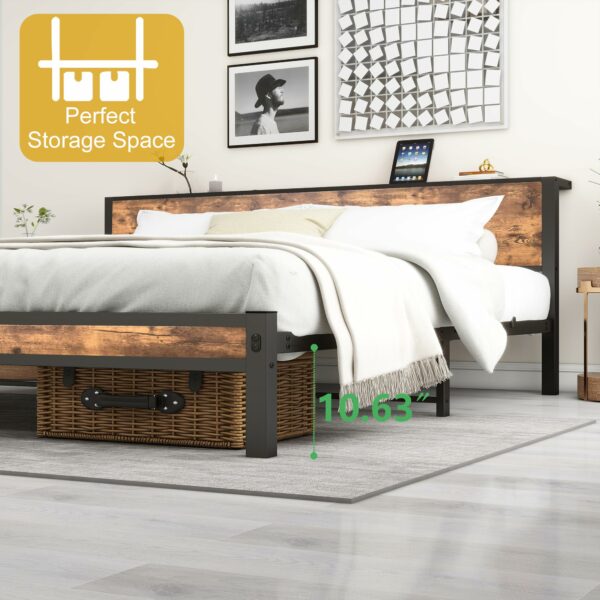 Double Size Bed Frame with Storage Wooden Headboard 135×190cm