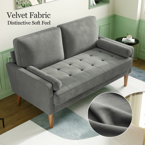 2 Seater Sofa Grey Comfy Sofa Couch with Spring Cushion Velvet Sofa with Wood Legs