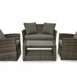 Rattan Garden Sofa Set – Grey 4 Seater with Cushions and Glass Coffee Table