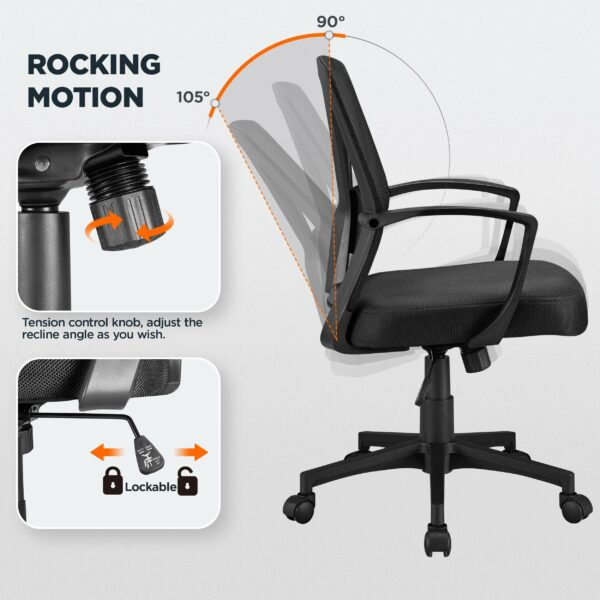 Black Ergonomic Mesh Office Chair with Armrests, Lumbar Support & Wheels