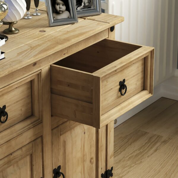 Solid Waxed Pine Wood Sideboard, 2 Doors 2 Drawers