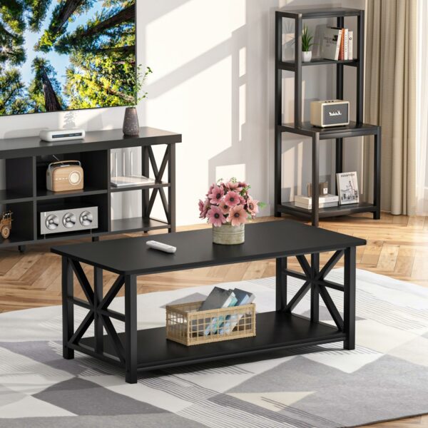 Coffee Table with 2-Tier Storage Black