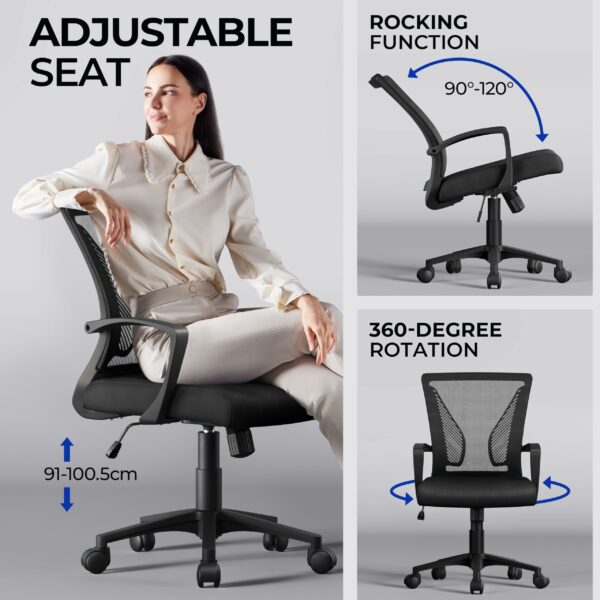 Adjustable Ergonomic Office Swivel Chair with Mesh Back and Arms, Height Adjustable for Home Office (Black)