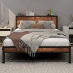 Double Size Bed Frame with Storage Wooden Headboard 135×190cm