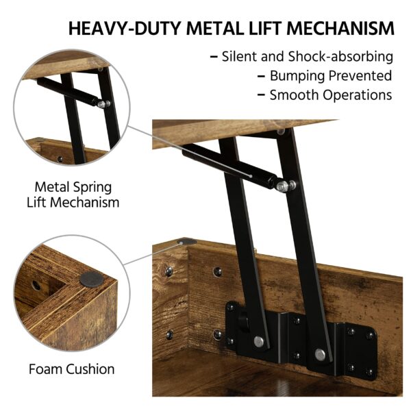 Lift Up Coffee Table Wooden Lifting Coffee Table with Hidden Storage Rustic Brown