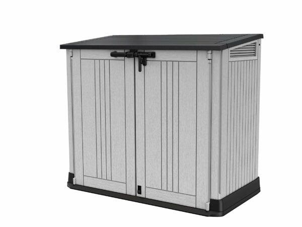 Outdoor Garden Storage Shed, Light Grey with Dark Grey Lid, Weather-Resistant, 5-Year Warranty
