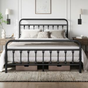 King Bed Frame Vintage Iron Platform Bed 5ft