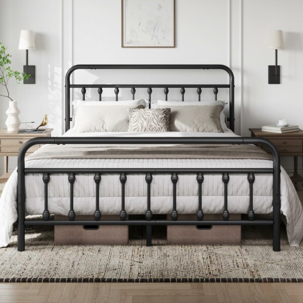 King Bed Frame Vintage Iron Platform Bed 5ft
