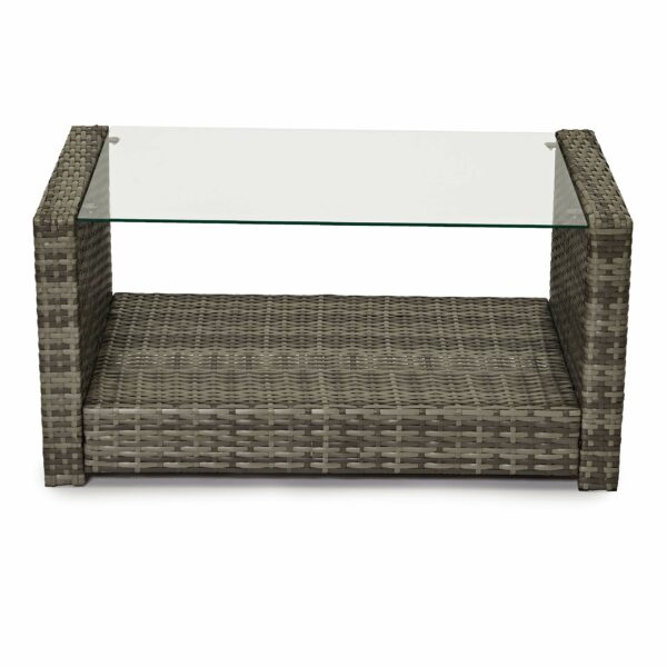 Rattan Garden Sofa Set – Grey 4 Seater with Cushions and Glass Coffee Table