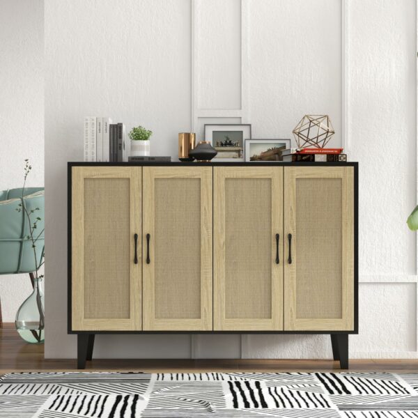 Black Rattan Sideboard Cabinet