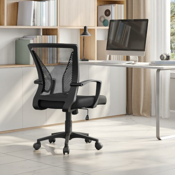 Adjustable Ergonomic Office Swivel Chair with Mesh Back and Arms, Height Adjustable for Home Office (Black)