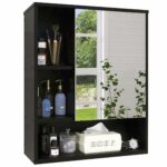 Wall Mounted Bamboo Bathroom Mirror Cabinet with Adjustable Shelf