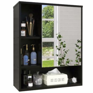Wall Mounted Bamboo Bathroom Mirror Cabinet with Adjustable Shelf