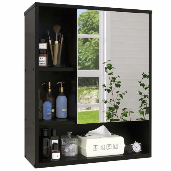 Wall Mounted Bamboo Bathroom Mirror Cabinet with Adjustable Shelf