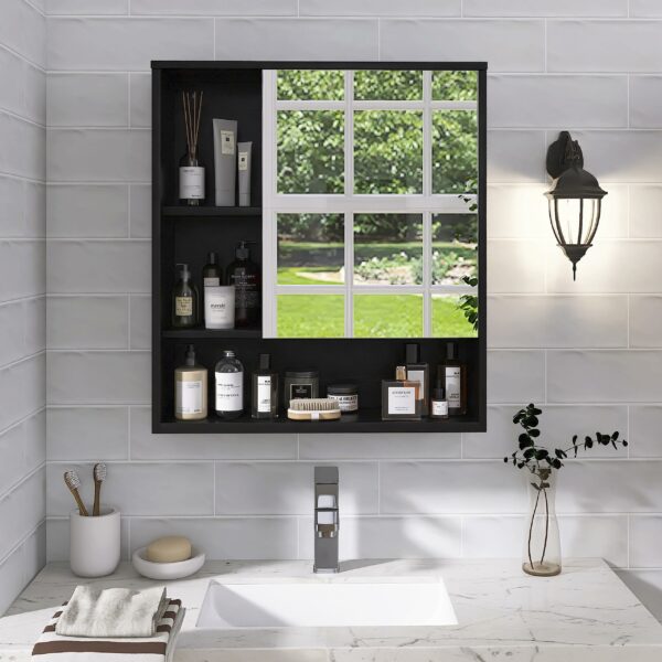 Wall Mounted Bamboo Bathroom Mirror Cabinet with Adjustable Shelf