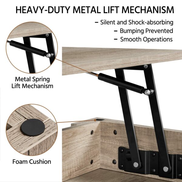 Lift Up Coffee Table Wooden Lifting Coffee Table with Hidden Storage Gray