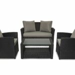 Rattan Garden Furniture Set – Black 4 Seater with Cushions & Glass Coffee Table