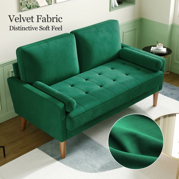 2 Seater Sofa Green Comfy Sofa Couch with Spring Cushion Velvet Sofa with Wood Legs