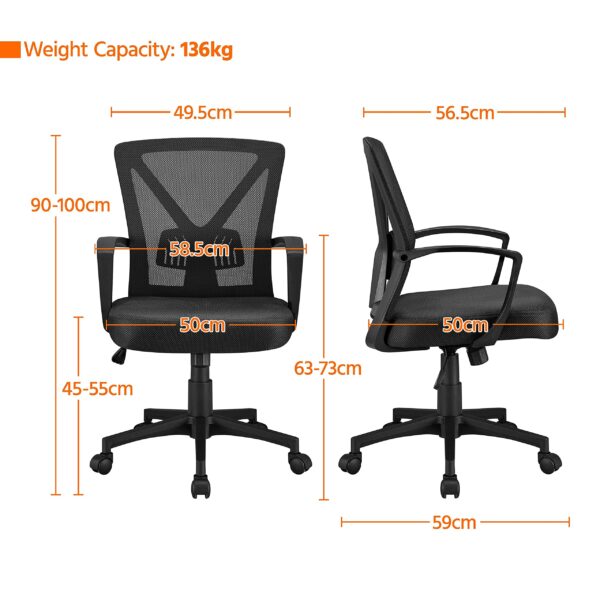 Black Ergonomic Mesh Office Chair with Armrests, Lumbar Support & Wheels