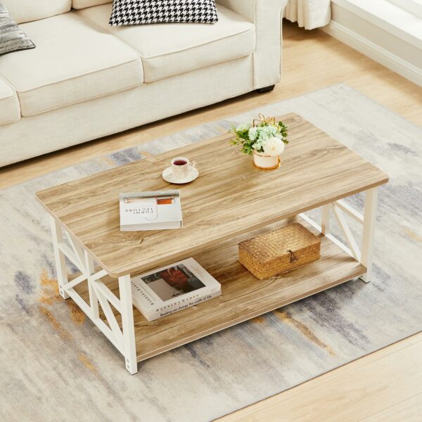 Coffee Table with 2-Tier Storage Oak