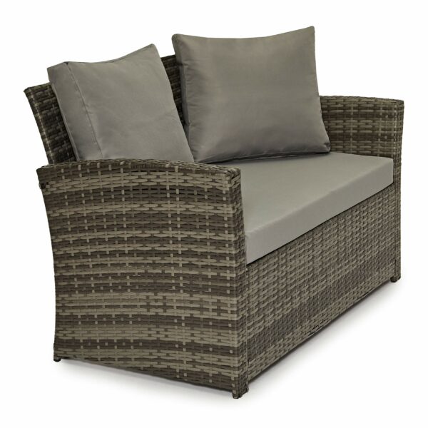 Rattan Garden Sofa Set – Grey 4 Seater with Cushions and Glass Coffee Table