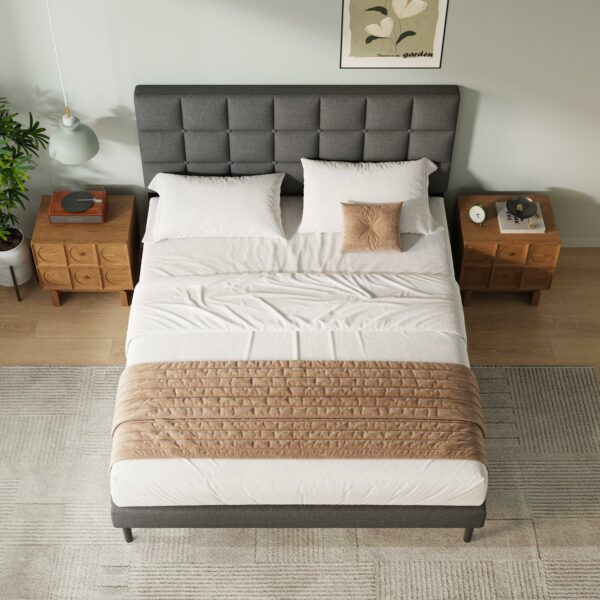 King Bed Frame Easy Assembly Upholstered Platform with Headboard Gray 150×200