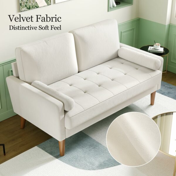 2 Seater Sofa Beige Comfy Sofa Couch with Spring Cushion Velvet Sofa with Wood Legs