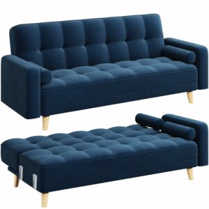 Modern Velvet Sofa Bed 3 Seater Click Clack Sofa Blue