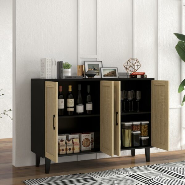 Black Rattan Sideboard Cabinet