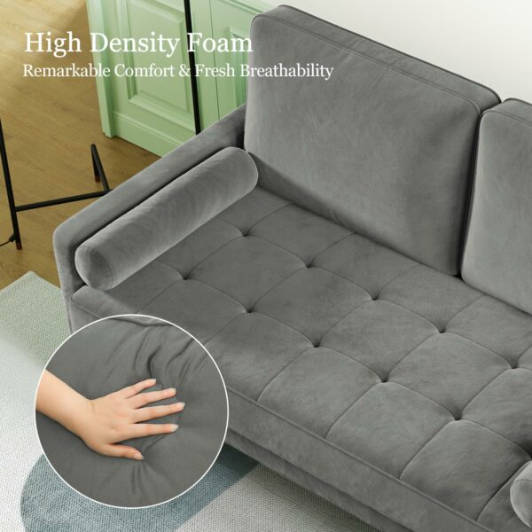 2 Seater Sofa Grey Comfy Sofa Couch with Spring Cushion Velvet Sofa with Wood Legs