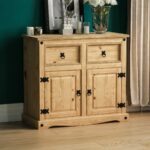 Solid Waxed Pine Wood Sideboard, 2 Doors 2 Drawers