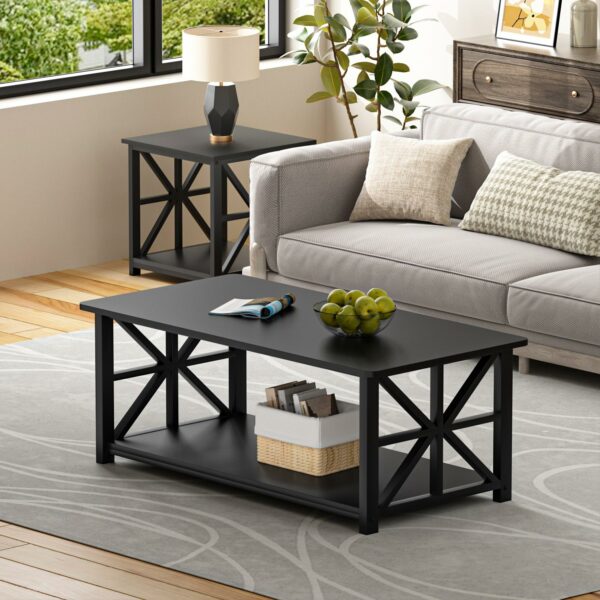 Coffee Table with 2-Tier Storage Black