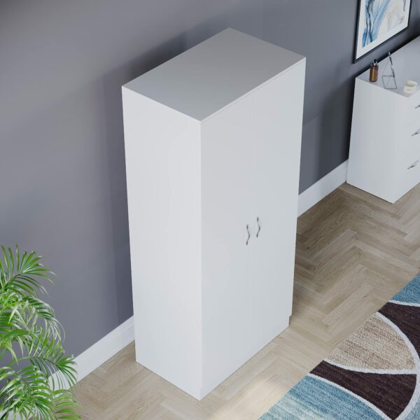 White 2 Door Wardrobe with Shelf & Hanging Rail