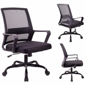Adjustable Ergonomic Mesh Office Chair with Lumbar Support, Height Adjustment, 360° Swivel & Tilt – Black