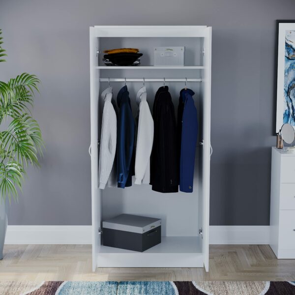 White 2 Door Wardrobe with Shelf & Hanging Rail